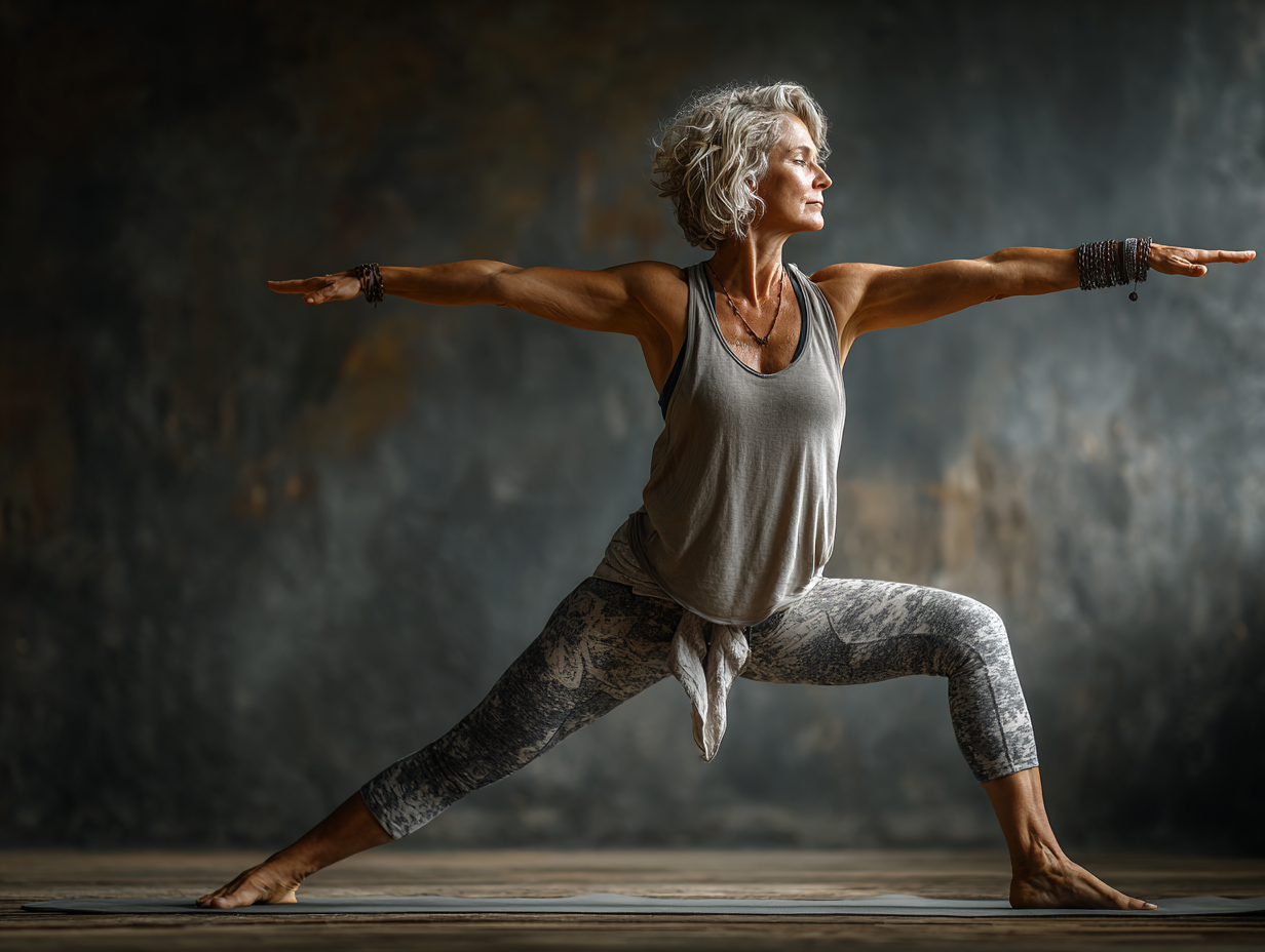 Инструктор демонстрира йога поза на група възрастни ученици